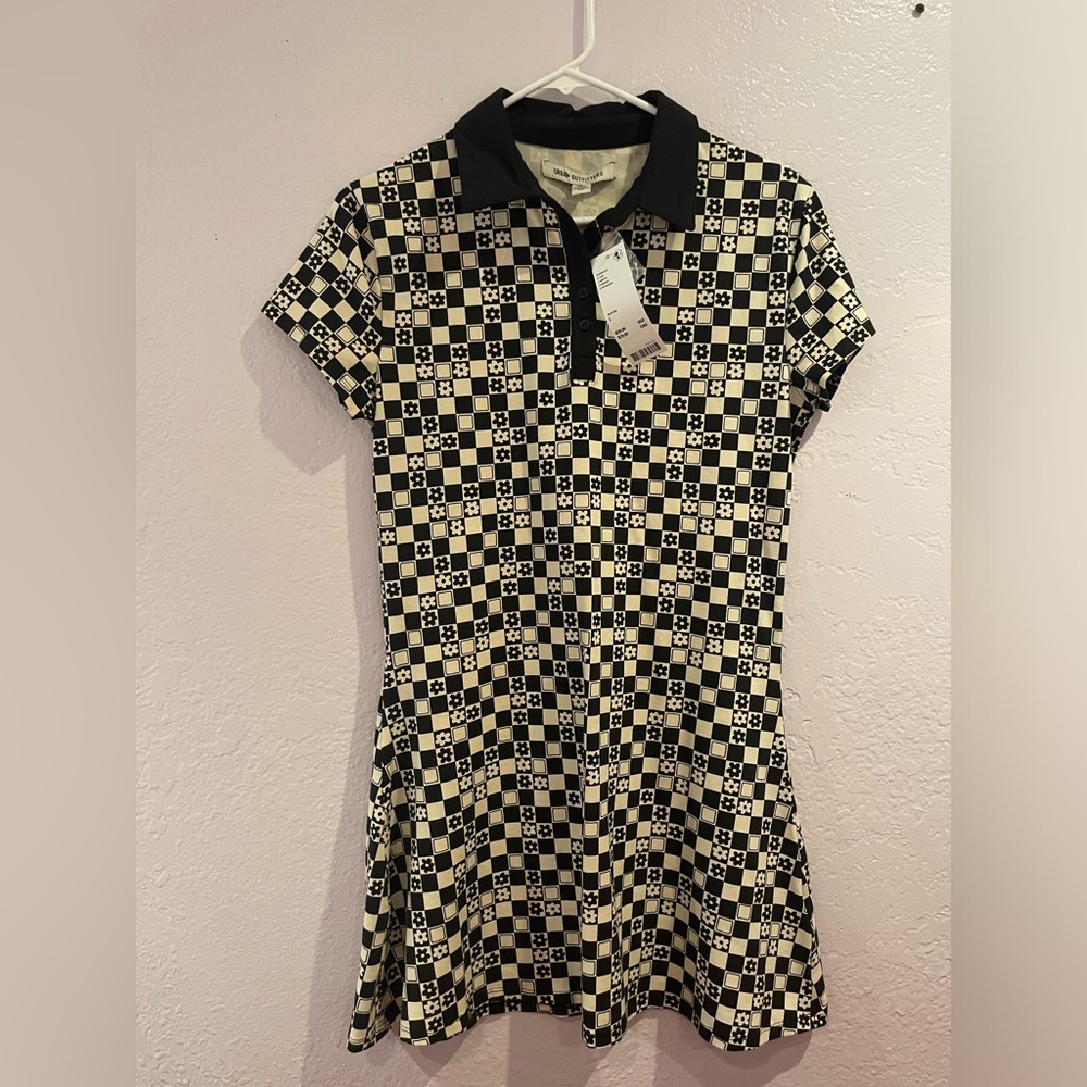 NWT Urban outfitters Black and White Retro checkered flower dress
